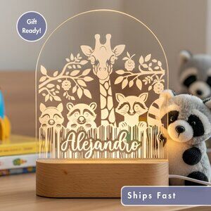 Personalized Raccoon Night Light – Custom LED Lamp Kids Room Decor